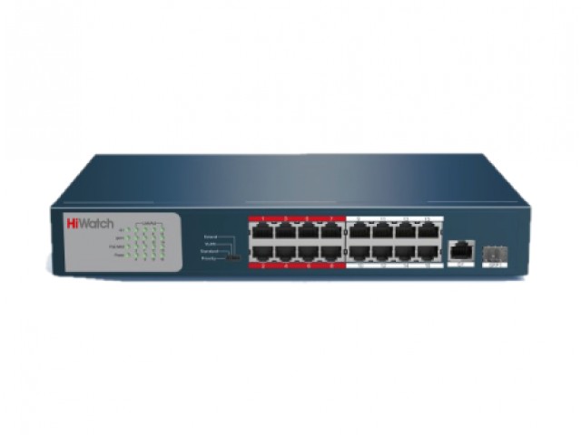 Детальное изображение товара "HiWatch DS-S1816P(B) 16-ти портовый PoE коммутатор (+1 Uplink порт, +1 SFP порт)" из каталога оборудования для видеонаблюдения