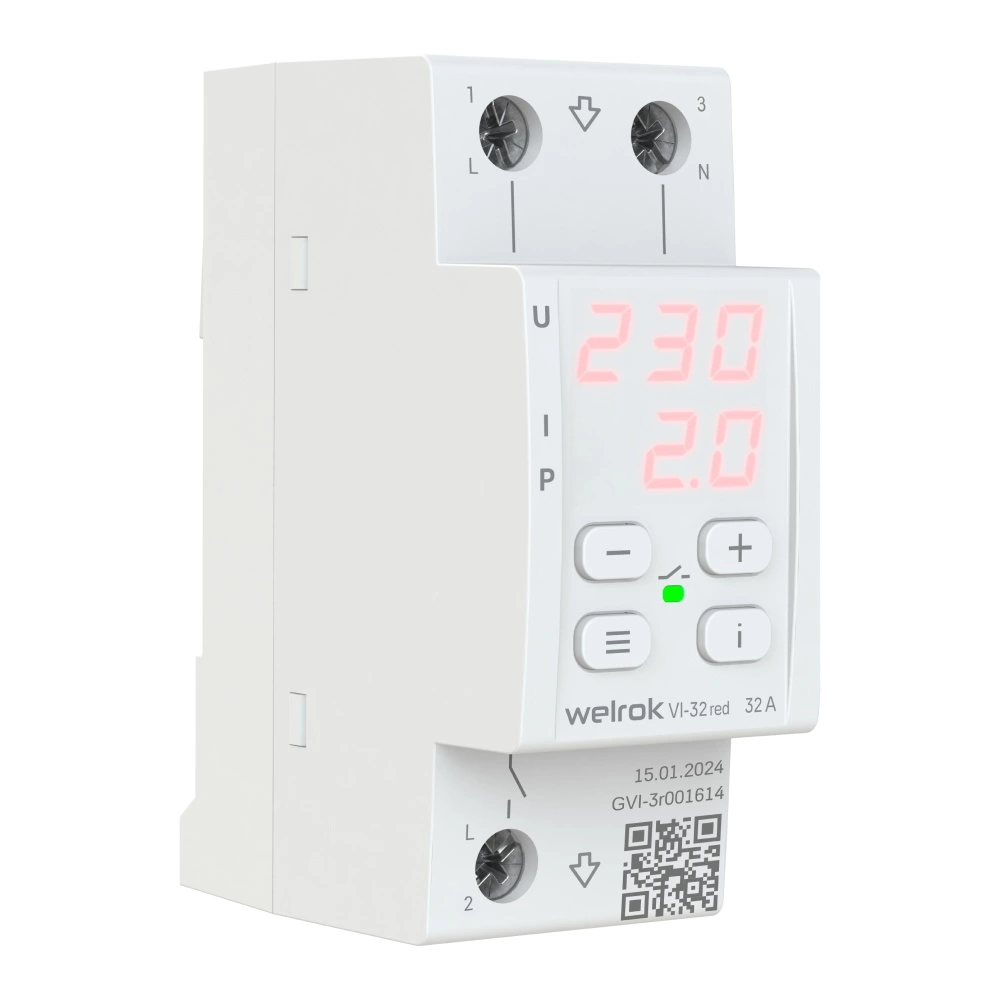 Детальное изображение товара "Реле напряжение с контролем тока Welrok VI-32 red" из каталога оборудования для видеонаблюдения