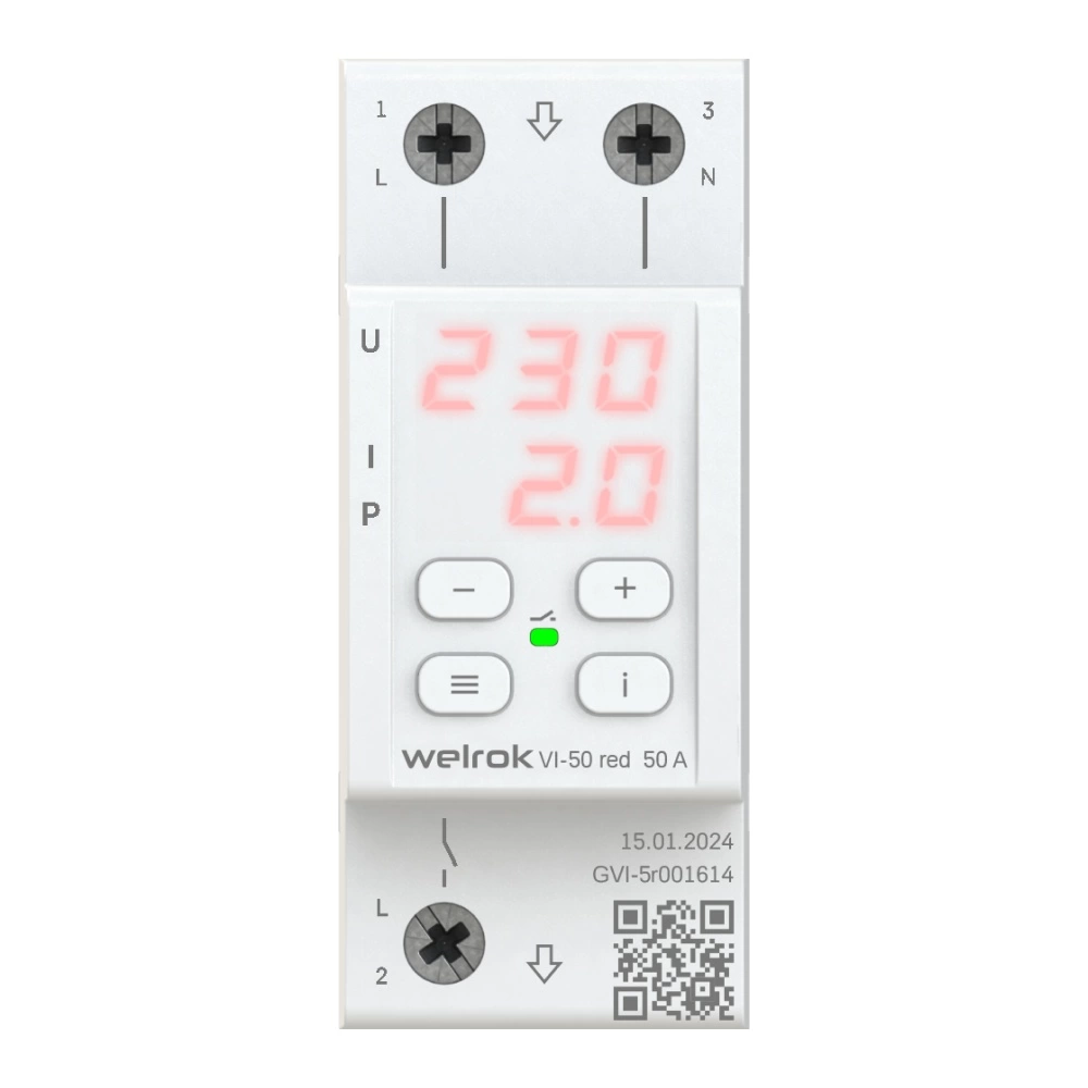 Детальное изображение товара "Реле напряжение с контролем тока Welrok VI-50 red" из каталога оборудования для видеонаблюдения