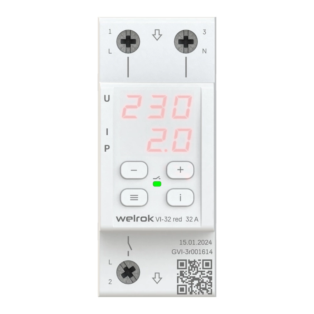 Детальное изображение товара "Реле напряжение с контролем тока Welrok VI-32 red" из каталога оборудования для видеонаблюдения
